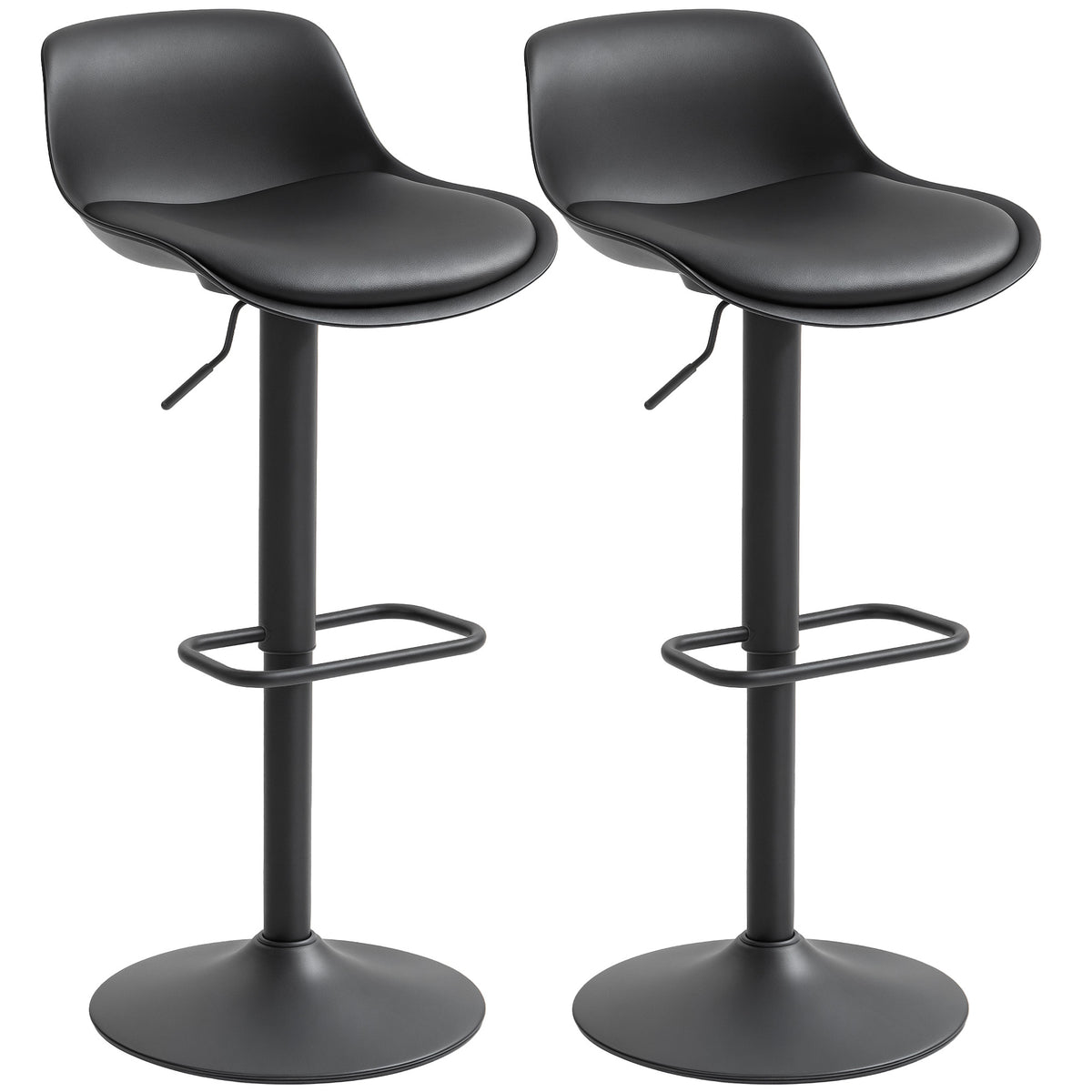 Counter Height Bar Stools Set of 2, Streamlined Bar Chairs with Adjustable Height and Swivel PU Leather
