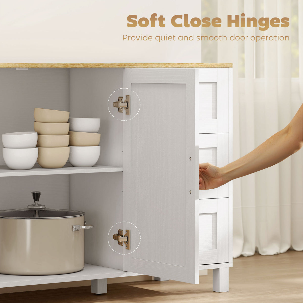 Buffet Cabinet with Soft-Close Doors, Modern Sideboard with 3 Drawers for Living Room, Kitchen – view 12