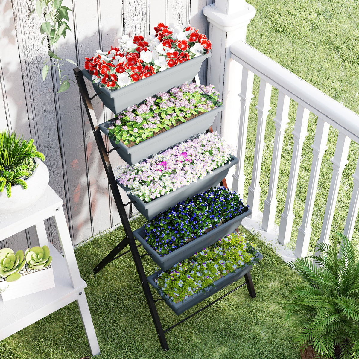 5-Tier Raised Garden Bed with 5 Planter Box, Outdoor Plant Stand Grow Containers with Leaking Holes, Black – view 20