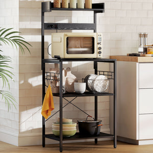 Kitchen Baker's Rack with Power Outlet, Coffee Bar Station with Adjustable Shelves and Hooks – view 42