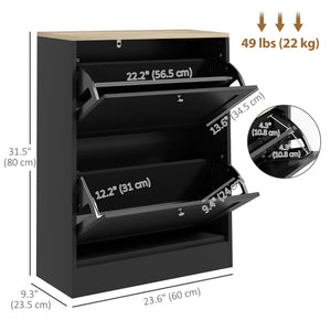 Slim Shoe Storage Cabinet, Modern Shoe Cabinet with 2 Flip Drawers and Adjustable Shelves for 8-12 Pairs – view 2