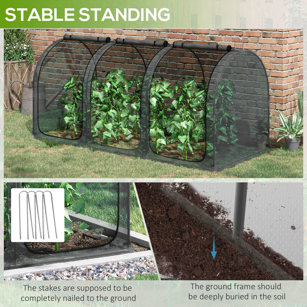 8' x 4' Crop Cage, Garden Plant Protector, with 2 Zippered Doors and 6 Ground Stakes, for Garden, Yard – view 13
