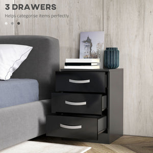Bedside Table Set of 2, Modern Nightstand with Drawers and High Gloss Fronts, Night Table for Bedroom, Black – view 4