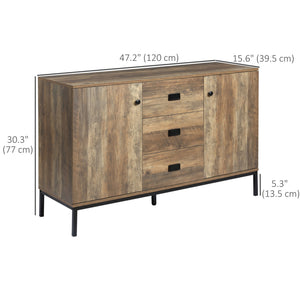 Industrial Sideboard Buffet Storage Cabinet Cupboard with 2 Doors, 3 Drawers and Shelves for Dining Room, Living Room, Brown