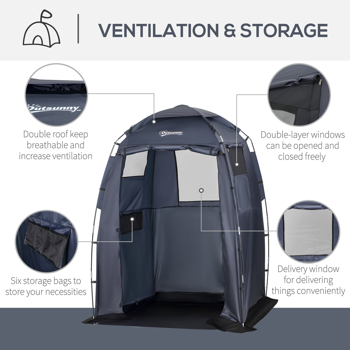 60" x 60" x 82" Shower Tent Extra Wide Changing Room Privacy Portable Camping Shelters with Windows & Floor Mat, Dark Blue