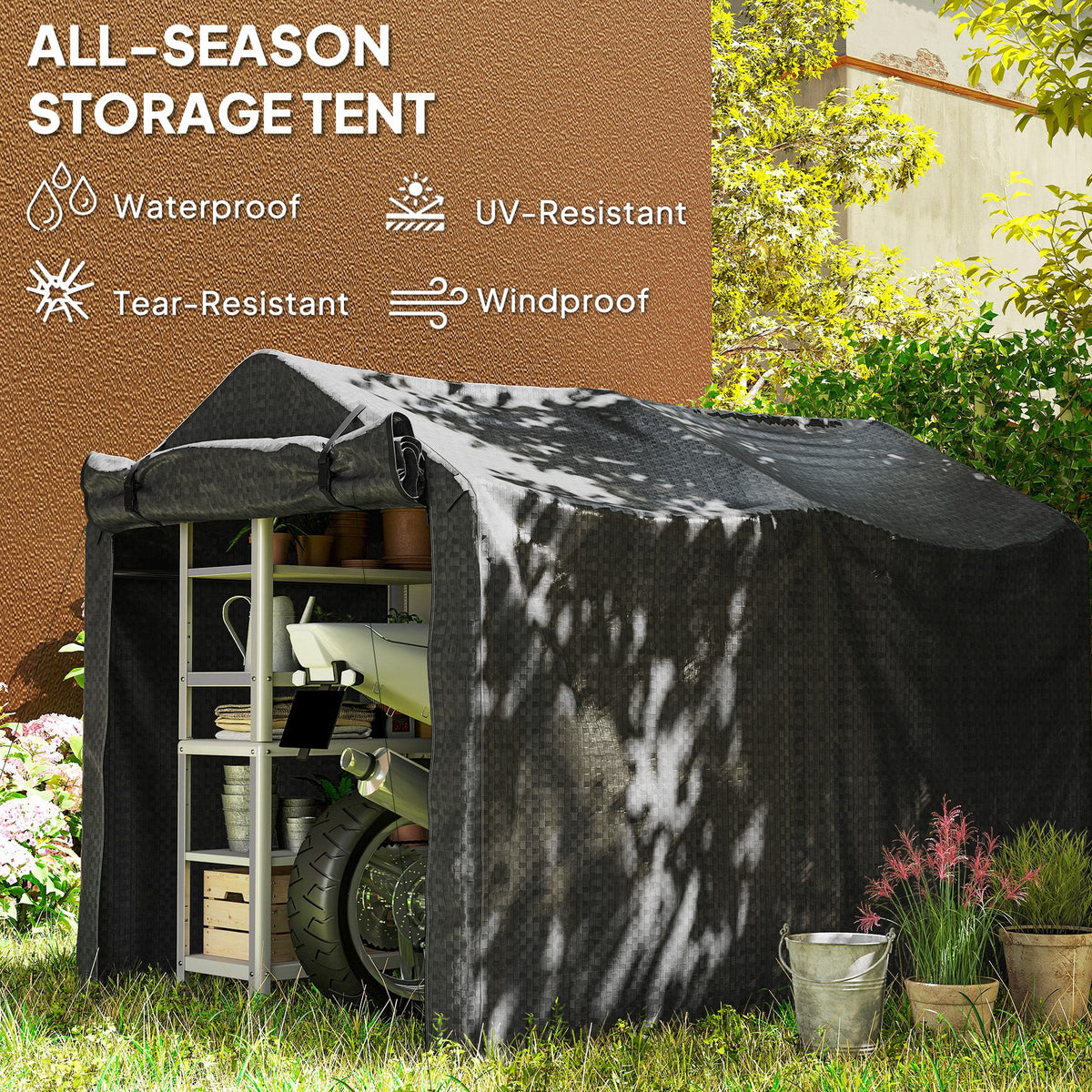 Outdoor Storage Shed, UV Resistant Bike Tent with Roll-up Zipper Door, Portable Shed for Bike, Motorcycle – view 3