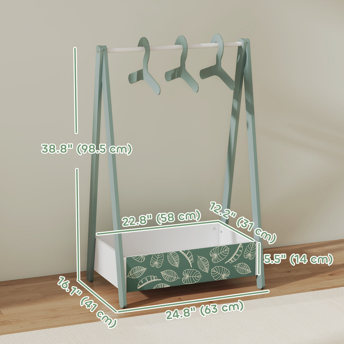 Qaba Kids Clothing Rack with Storage Shelf, Hangers, for Nursery Room, Living Room, Playroom
