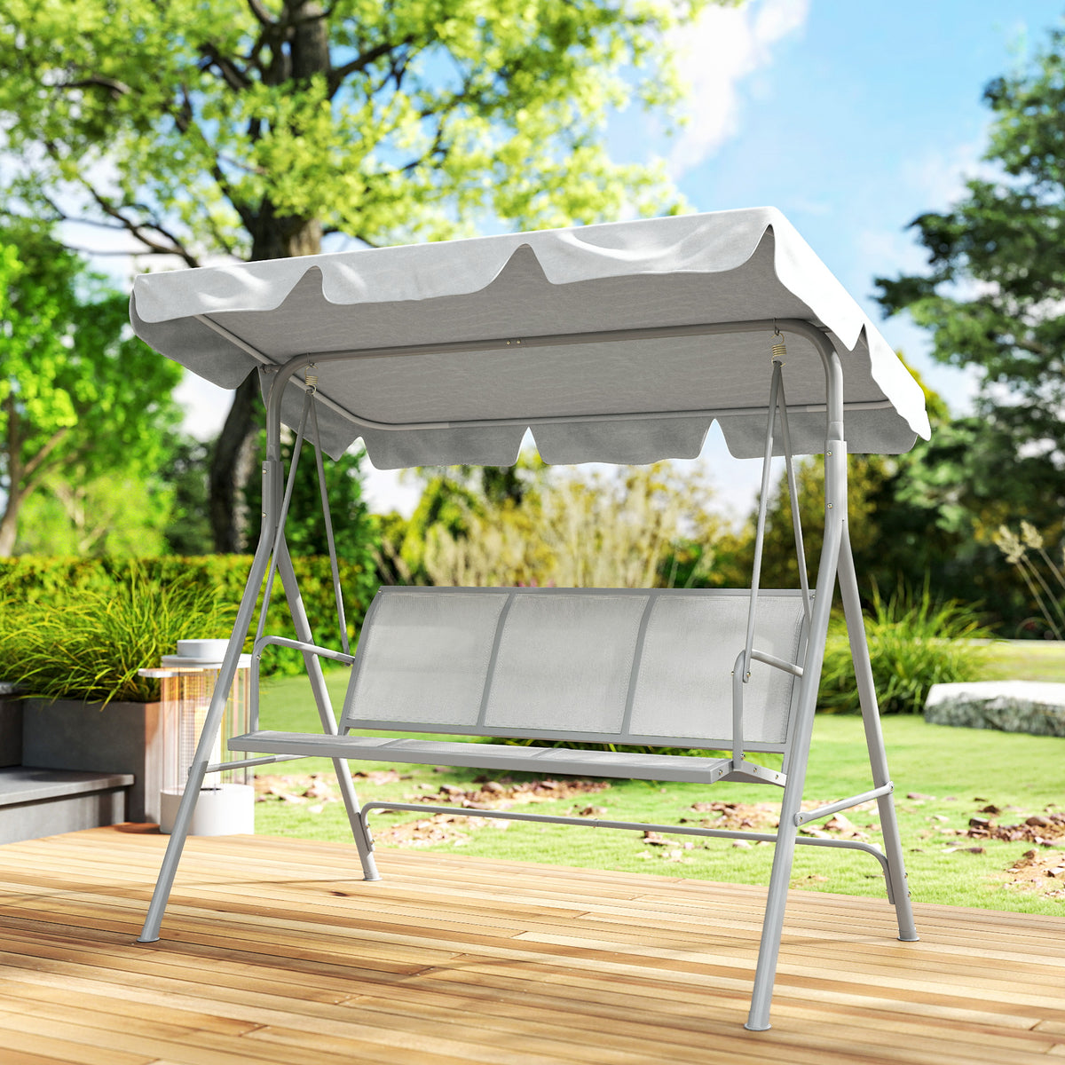 3-Seater Patio Swing, Outdoor Swing Chair, A Frame Porch Swing with Canopy Garden Hammock Glider Bed, Black – view 14