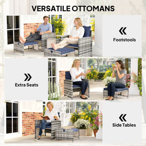 5 Piece Patio Furniture Set, Wicker Patio Chairs with Ottomans, 2-Tier Glass Coffee Table and Cushions – view 18