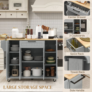 Modern Rolling Kitchen Island Cart with Drawers, Natural Wood Top, Towel Rack, Door Storage Cabinet, Black – view 10