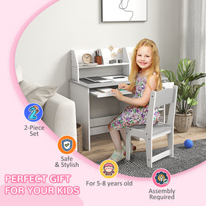 Qaba Kids Desk and Chair Set for 5-8 Year Old with Storage, Study Table and Chair for Children