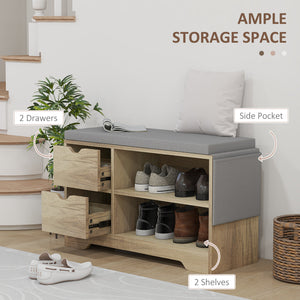 Upholstered Shoe Storage Bench w/ Seat, Entrance Bench w/ Drawer Open Shelves and Pocket for Hallway, White – view 10
