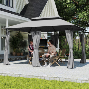 10' x 13' Double Roof Patio Gazebo, Outdoor Gazebo with Curtains, for Garden, Lawn, Backyard and Deck – view 7