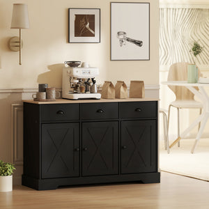 46.5" Buffet Cabinet, Farmhouse Sideboard with 3 Barn Doors and 3 Drawers for Living Room, Kitchen, Black – view 7