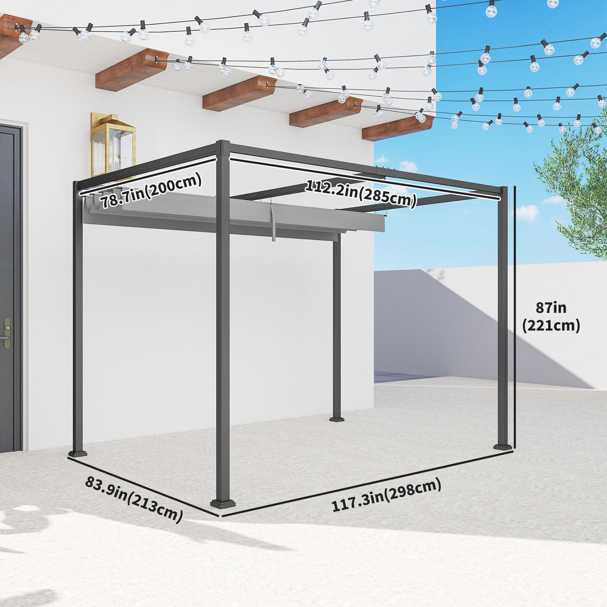 10x7ft Pergola with Retractable Roof Outdoor Patio Sun Shelter Garden Grape Tent Water-resistant Yard Shade – view 4