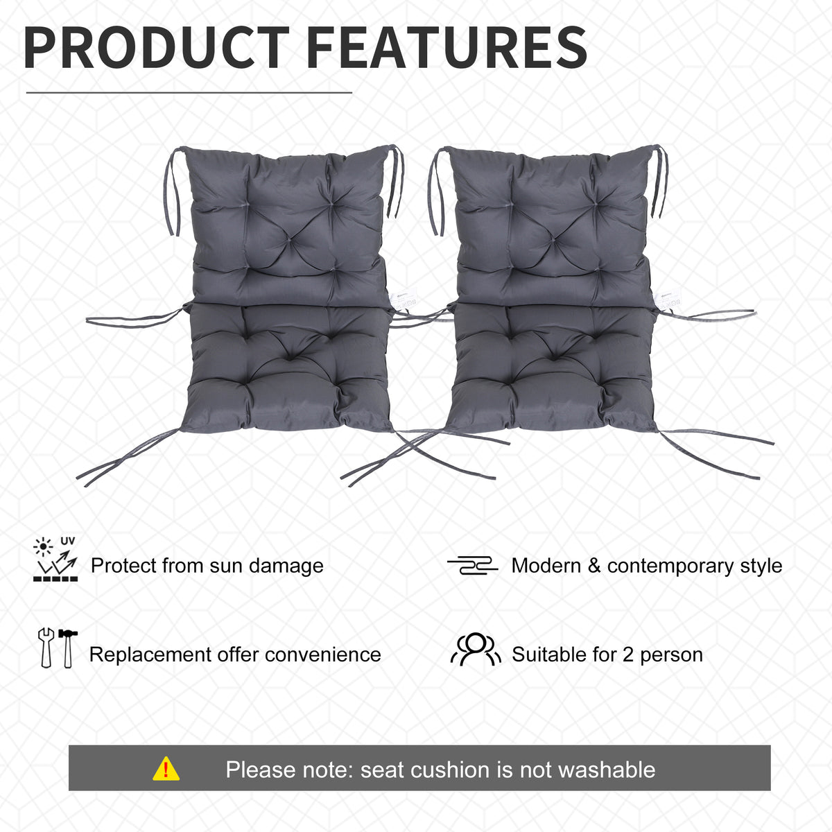 Patio Chair Cushions Set of 2, 39" x 20" x 3" Outdoor Tufted Cushion Set with Ties for Indoor Outdoor – view 7