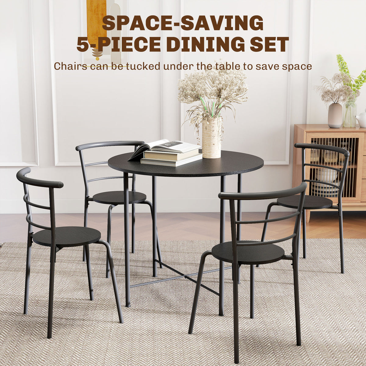 5 Piece Dining Table Set, Space Saving Round Dining Set for 4 with Metal Frame for Small Spaces – view 3