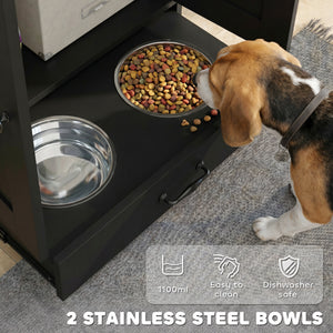 Pet Food Storage Container Dog Feeding Station w/ Adjustable Panel, Hooks, for Medium Sized Dogs, Black – view 5