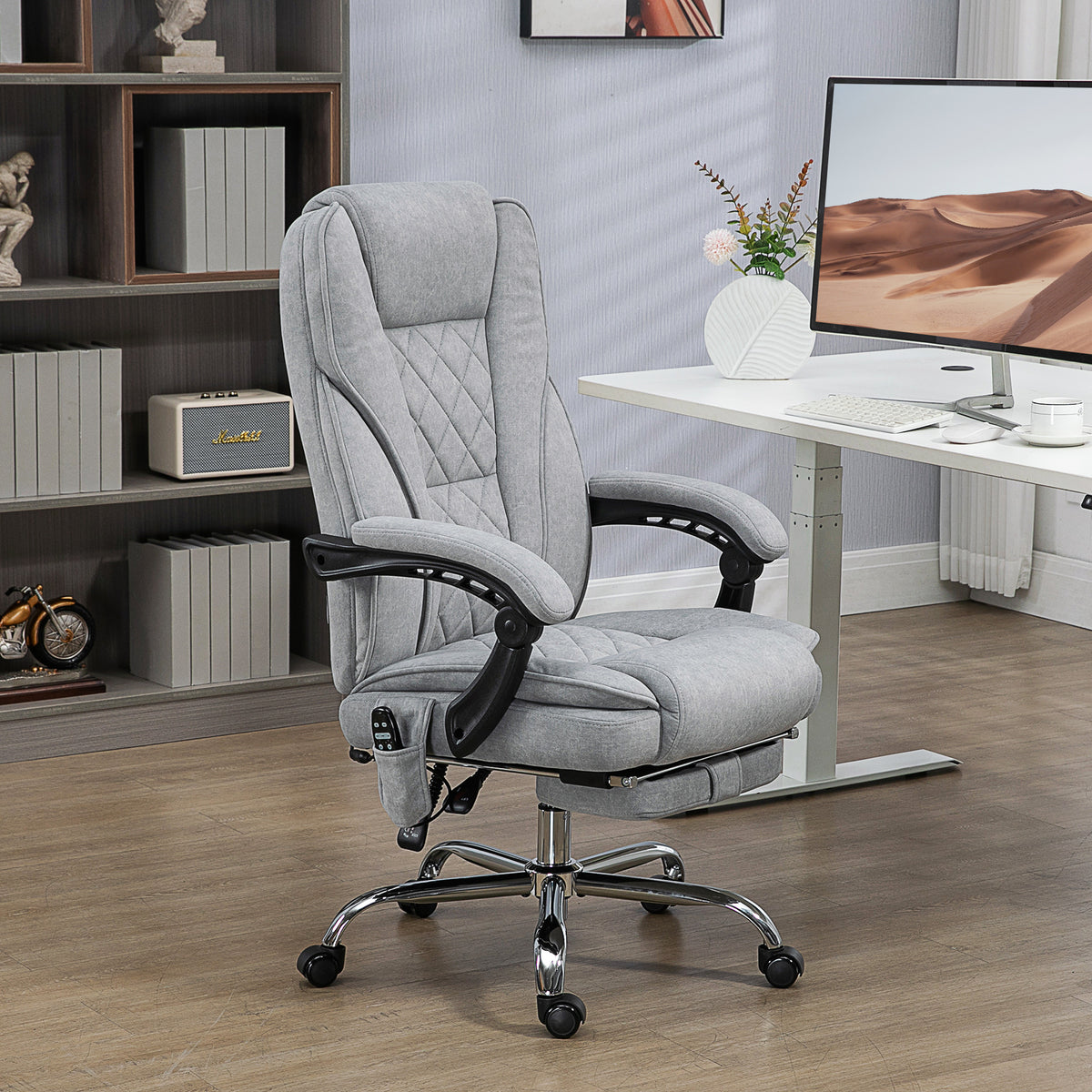 Massage Office Chair, Reclining Computer Chair with Adjustable Height and Footrest, Grey