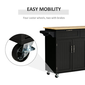 Modern Kitchen Island, Utility Kitchen Serving Cart with 2 Storage Drawers & Cabinets for Dining Room, Black – view 7