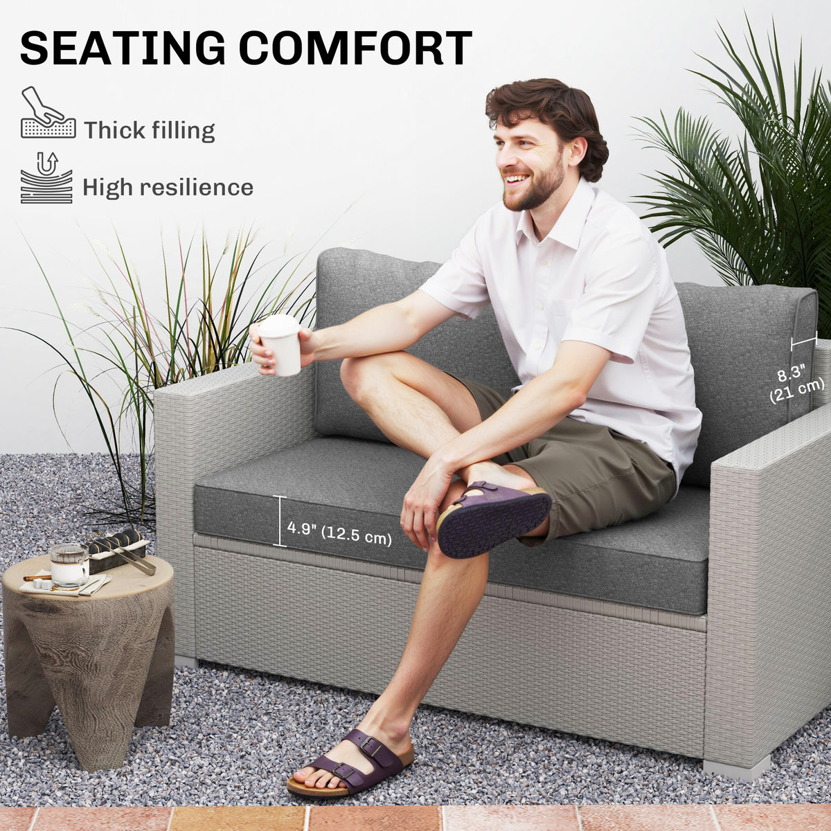 Outdoor Seat Cushions with Backrest, Loveseat Double Sofa Outdoor Furniture Cushions, Beige – view 17