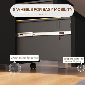 3 Drawer File Cabinet with Lock, Steel Vertical Filing Cabinet with 5 Wheels and Hanging Bar for – view 6