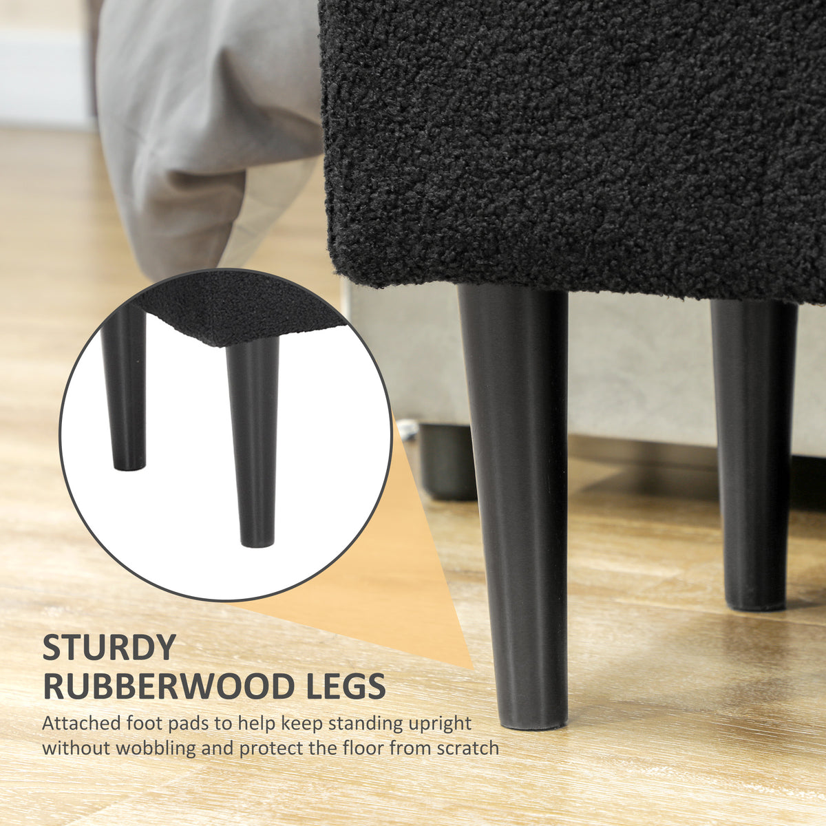 Modern Storage Bench, Ottoman with Storage and Lamb's Wool Upholstery for Living Room, Bedroom, Black – view 4