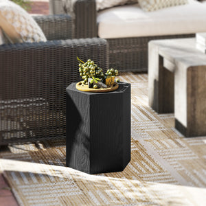 Hexagonal Side Table, Small End Table with 4 Adjustable Feet for Indoor, Outdoor, Black