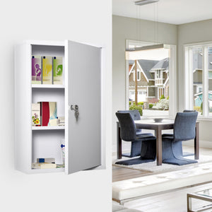 Wall Mount Medicine Cabinet 3 Tier Steel Emergency Box for Bathroom, Lockable with 2 Keys, White