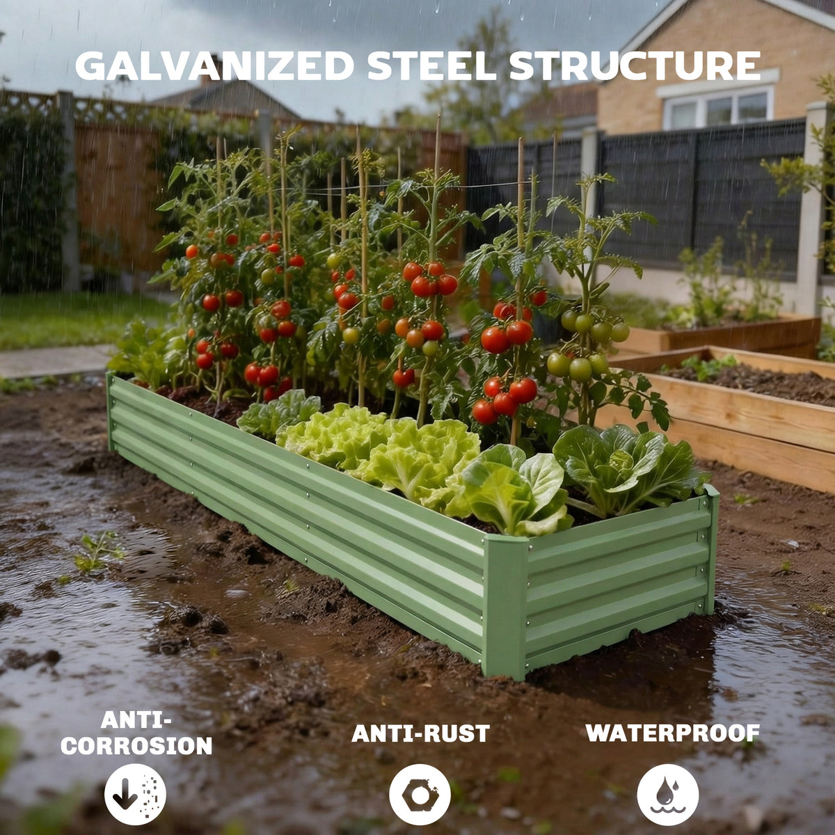 8'x2'x1' Galvanized Raised Bed, Large Elevated Planter Box for Growing Flowers, Herbs and Vegetables – view 39