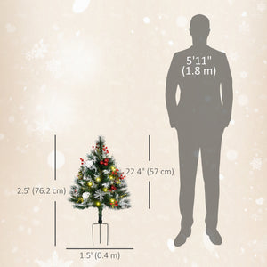 2 Foot/23 inch 2 Pack Prelit Artificial Christmas Tree Cordless with 70 Branches, Warm White LED lights, Red Berries, Pine Cones, Balls, for Outdoor Entryway, Green