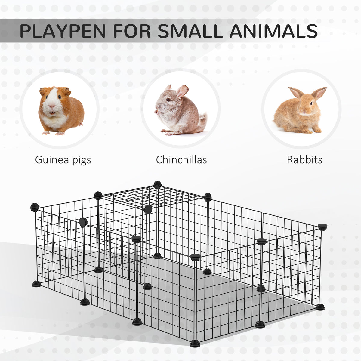 Small Animal Cage with 16 Panels, Portable Metal Wire Pet Fence with Door, Non-slip Feet for Bunny Guinea Pig