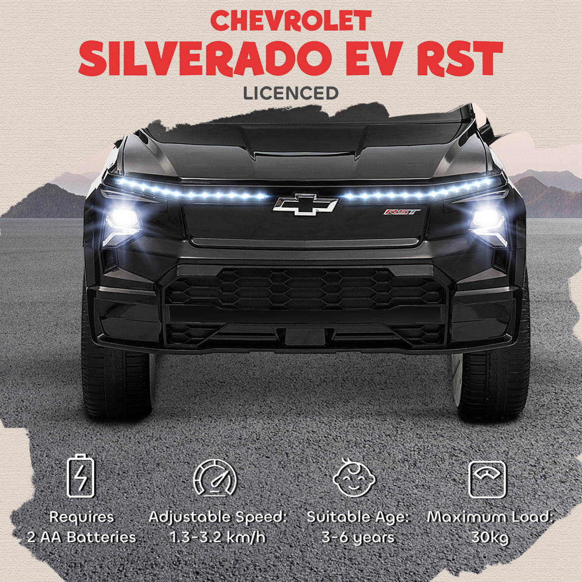 Qaba 12V CHEVROLET SILVERADO EV RST Licensed Kids Car w/ Remote, Spring Suspension, Soft Start, Training Wheels