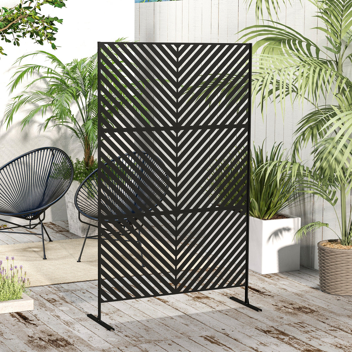 6.5FT Decorative Outdoor Divider, Metal Privacy Screen with Stand, Triangle Style, Black – view 6