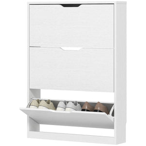 Narrow Shoe Storage Cabinet, Shoe Cabinet with 3 Flip Drawers, 31.5" W x 6.7" D x 42.5" H, White