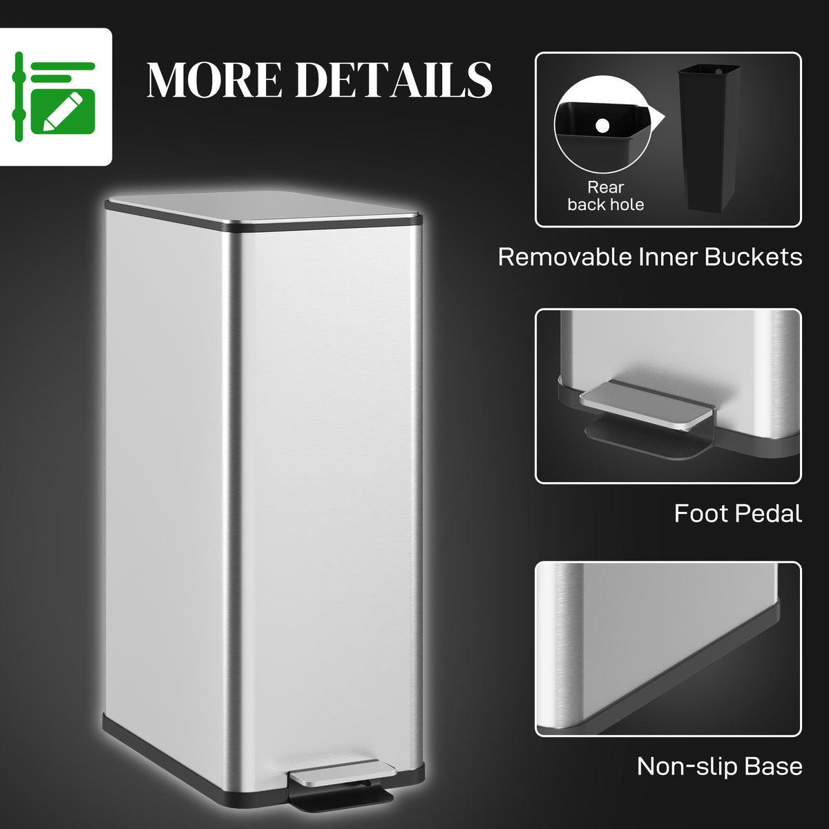 5.3 gal/20 L Stainless Steel Kitchen Garbage Can with Soft-close Lid, Foot Pedal, Fingerprint-Proof, Black – view 13