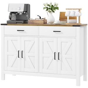 Side Cabinet, Farmhouse Kitchen Storage Cabinet w/ 2 Drawers and Shelves for Living Room, Entryway, Grey – view 5