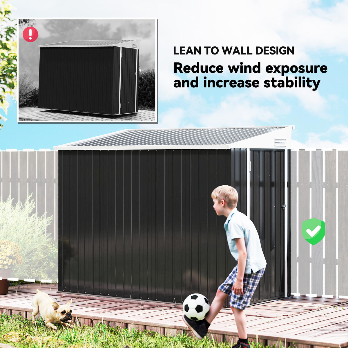 4' x 8' Outdoor Storage Shed Lean to Shed Outdoor Metal Tool Shed with Lockable Door and Air Vents – view 26