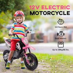 Qaba 12V Kids Dirt Bike, Electric Motorcycle with Twist Grip Throttle, Training Wheels, Rear Suspension & Music