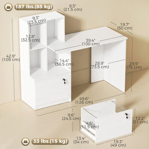 Computer Desk, Office Desk with Bookshelf, File Drawer and Legal Hanging File Holders, White Wood Grain