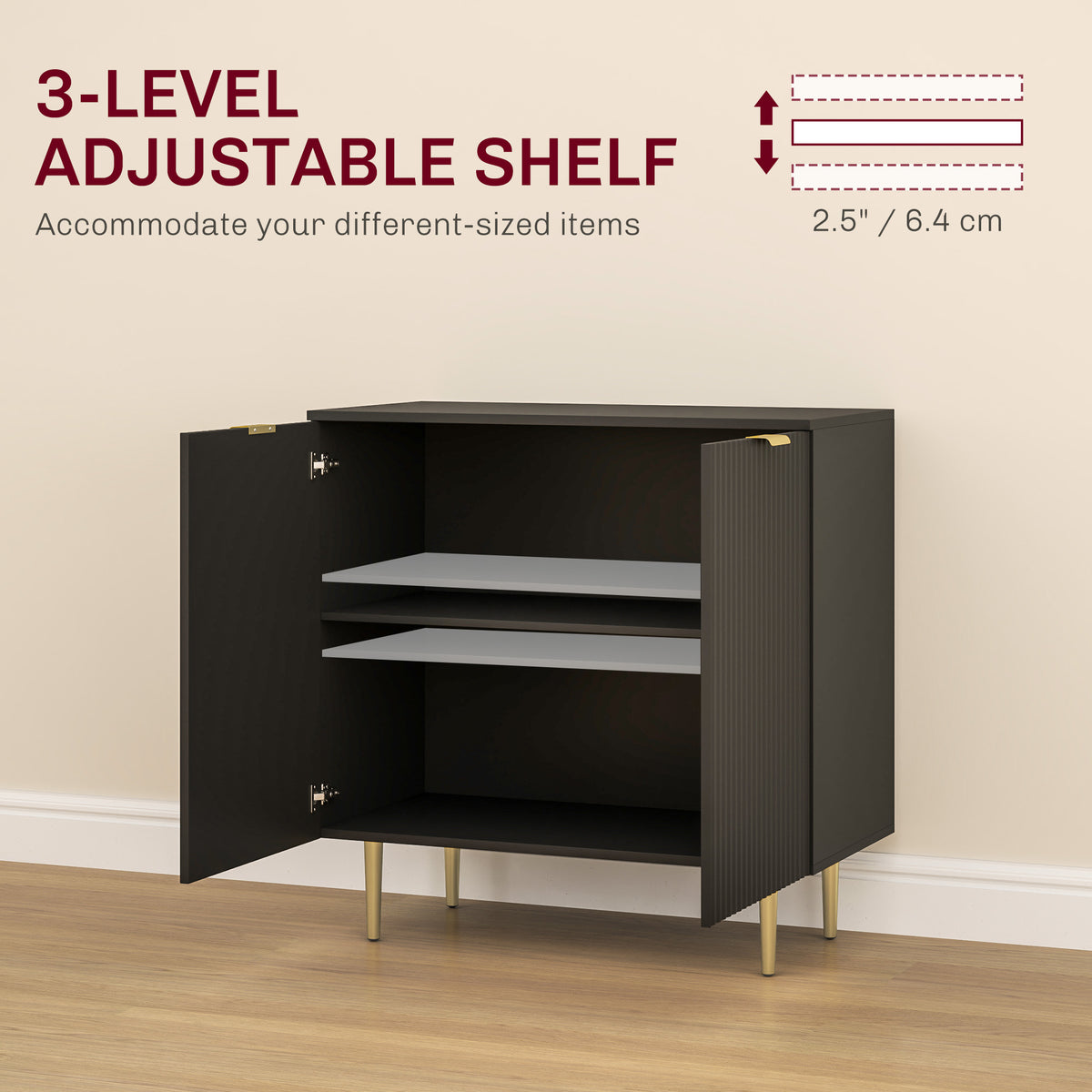 Modern Kitchen Storage Cabinet, Sideboard Buffet Cabinet with Adjustable Shelves and Metal Legs for – view 4