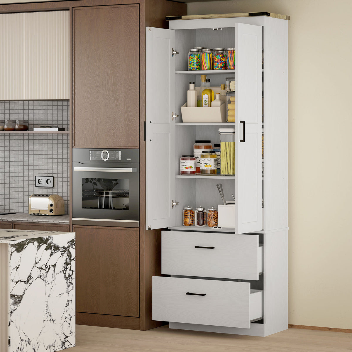 67" Tall Kitchen Pantry Storage Cabinet, Kitchen Pantry Cabinet with Doors, Drawers and Adjustable Shelves – view 21