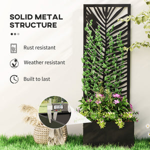 Raised Garden Bed with Outdoor Privacy Screen, Metal Planter Box with Trellis, Wall-Mounted or Freestanding, Black