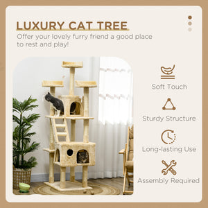 71-Inch Multi Level Scratching Cat Tree Kitty Condo  Activity Center with Toys, Beige