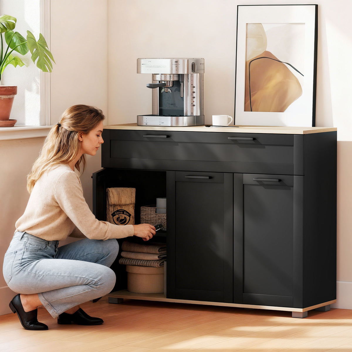 Sideboard Buffet Cabinet, Modern 40" Coffee Bar Cabinet with Wide Drawer, 3 Doors and 2 Adjustable Shelves – view 6