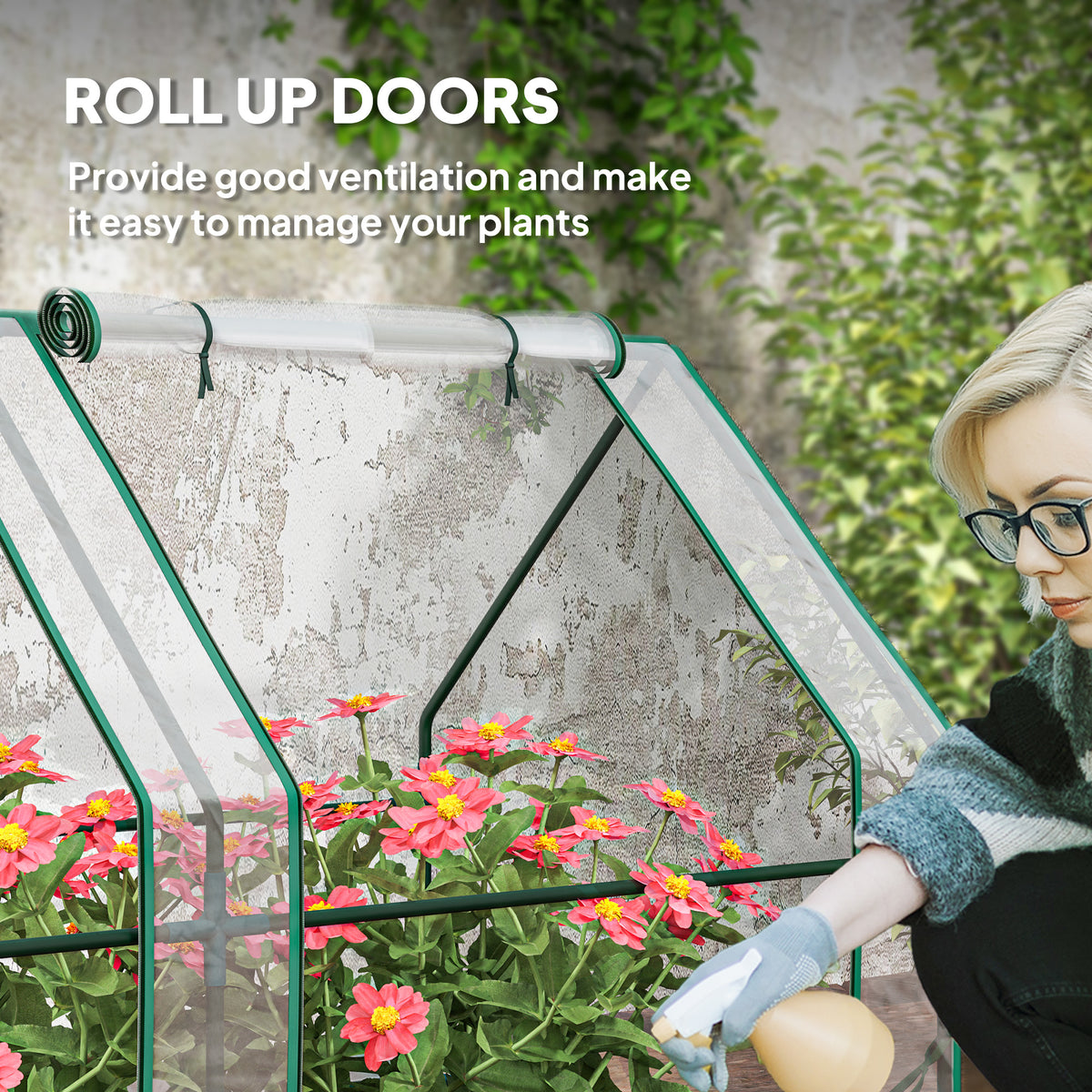 Portable Mini Greenhouse Tunnel Growing Tent Plants Flower Warm House w/ Zippered Roll-up Doors, Clear – view 17