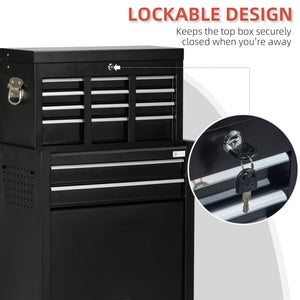6-Drawer Tool Chest Set with 4 Wheels, Lockable Rolling Tool Box and Storage Cabinet for Garage Factory Workshop, Black
