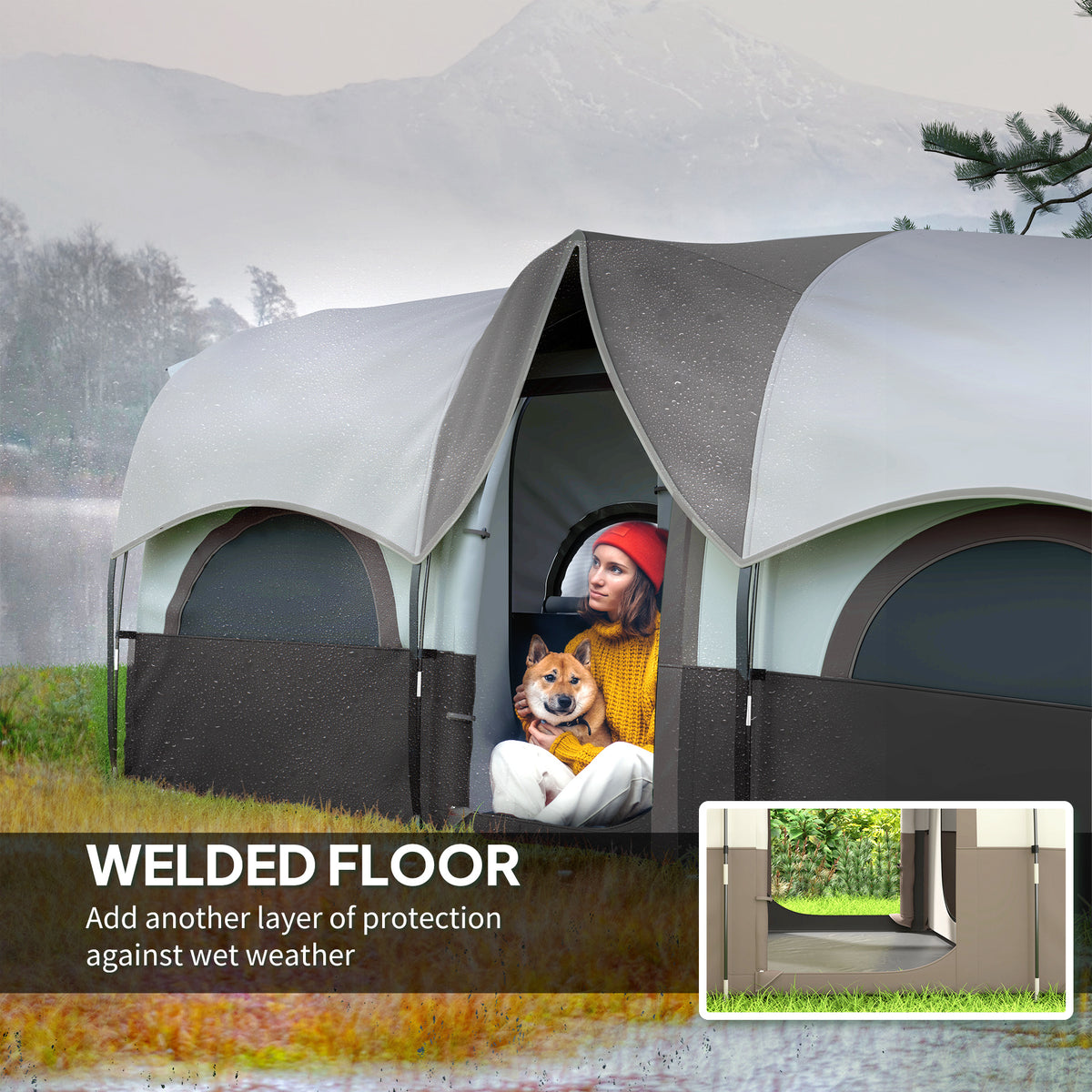 4 Person Camping Tent, 3 Room Cabin Tent, 3000mm Waterproof and UPF30+ with Sewn in Groundsheet and Carry – view 12