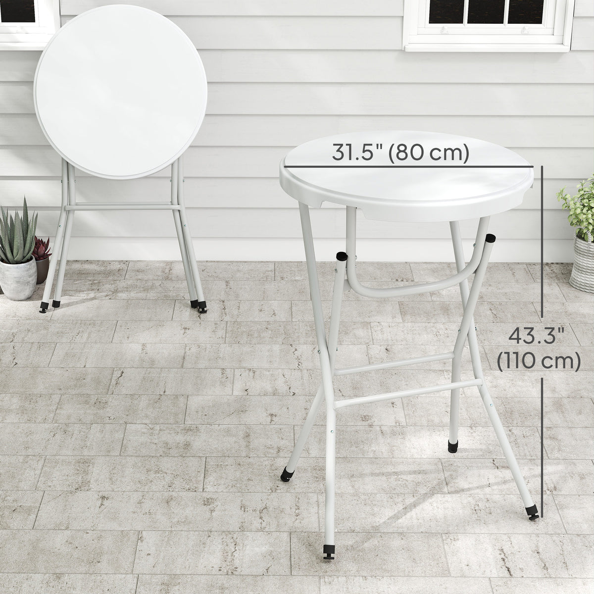 31.5" Bar Height Patio Table, Outdoor Bar Folding Table with HDPE Top, Locking Steel Legs for Party, Camping, White