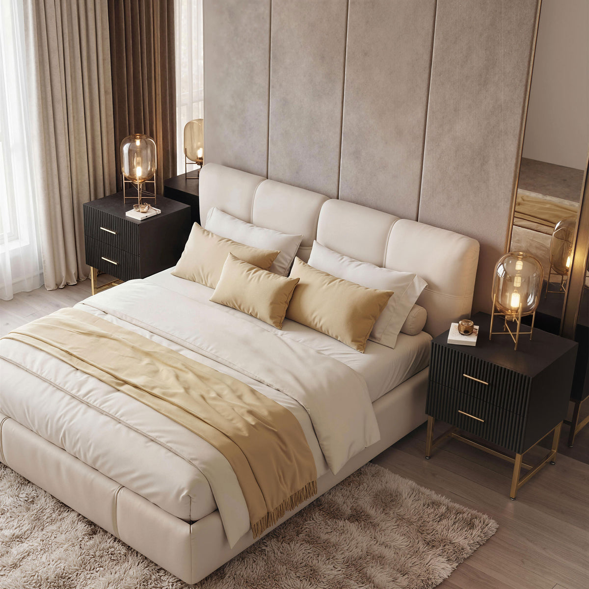 2 Pieces Nightstands with Storage, Modern Bedside Tables with 2 Fluted Drawers and Gold Legs for Bedroom – view 7